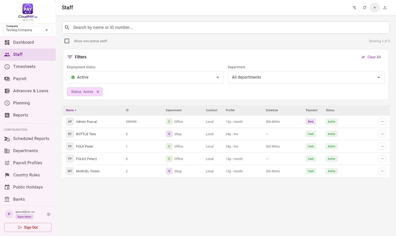 CloudPay add staff form