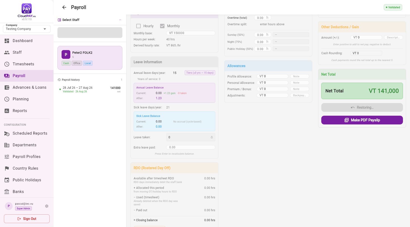 CloudPay first monthly payroll validated