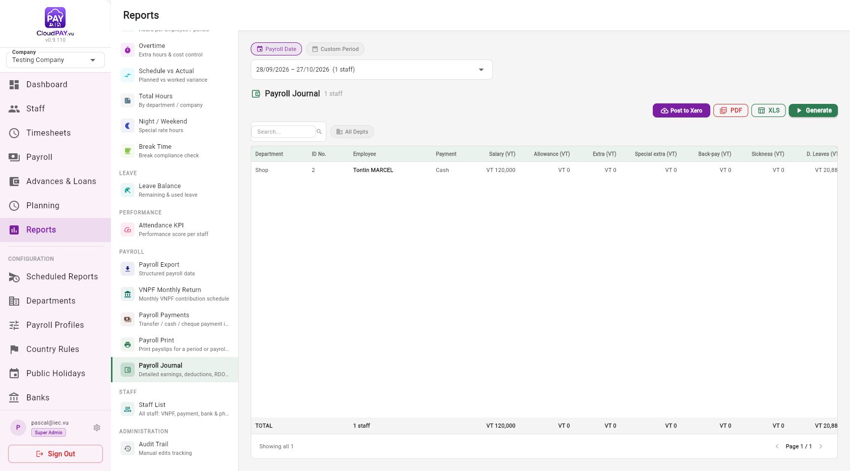 CloudPay payroll journal report